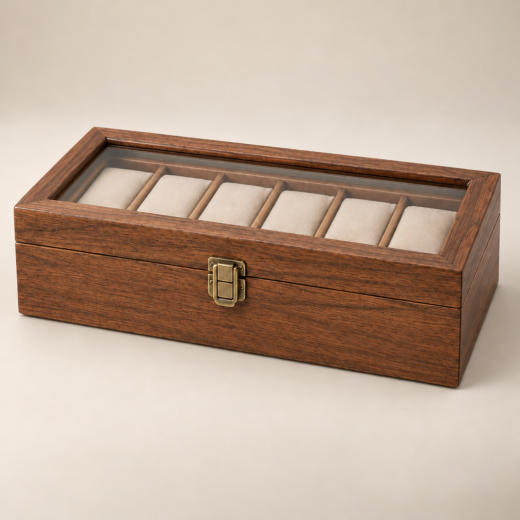 Qoervli™ Wooden Watch Storage Box with Glass Top image 01